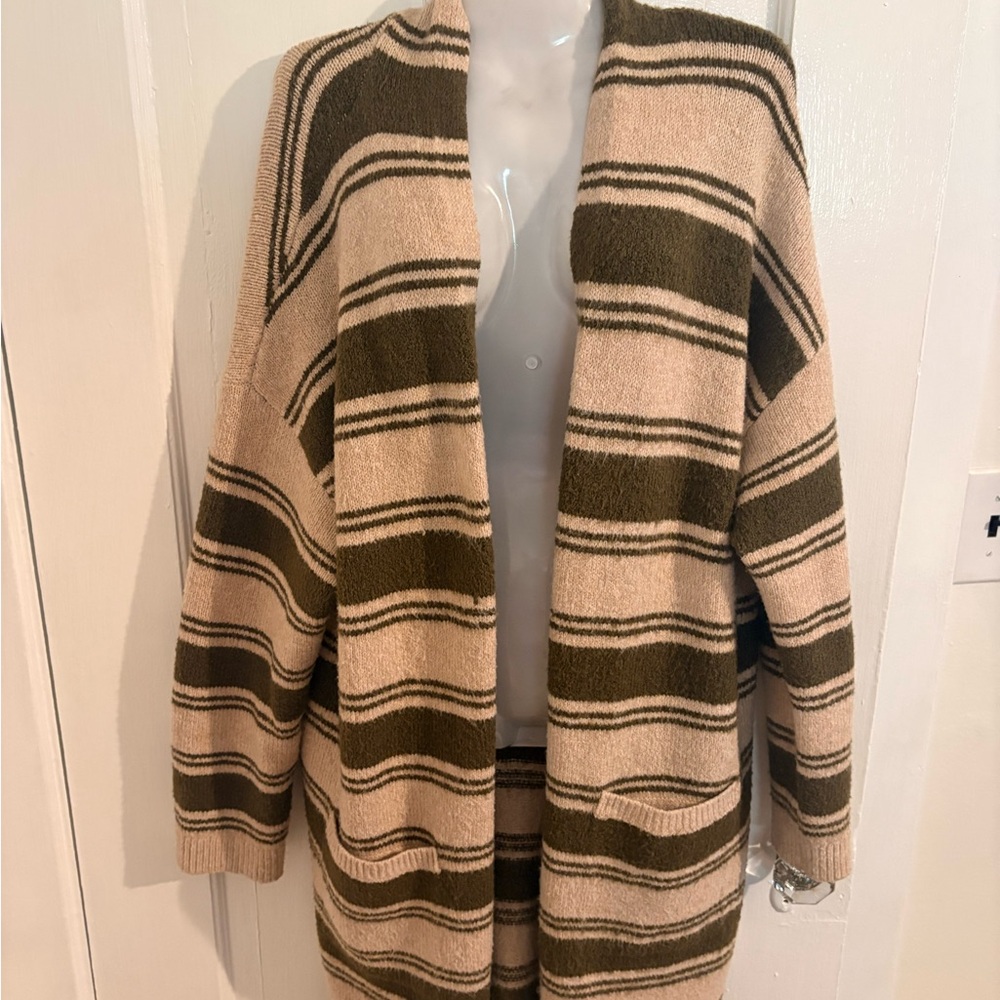 Knox Rose Beige and Olive Striped Cardigan